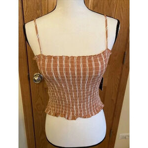 New Forever 21 Crop Top Tank Medium Smocked Gingham Stretchy Adjustable Straps